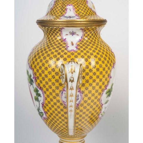Metal Louis XVI Style Porcelain and Gilded Bronze Covered Vases, Set of 2 For Sale - Image 7 of 12