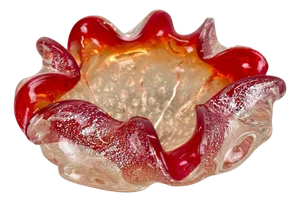Murano Glass Floral Bowl attributed to Barovier + Toso, Italy, 1970s