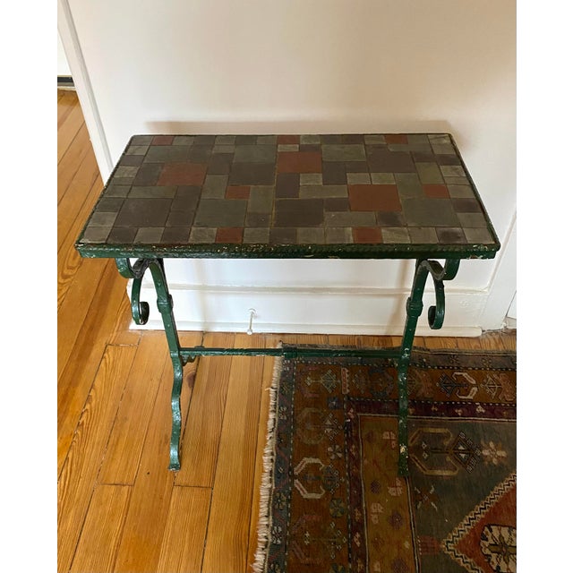 Metal 19th Century French Wrought Iron Table With Slate Top For Sale - Image 7 of 9