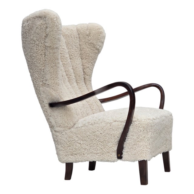Danish High-Back Lounge Chair in Sheepskin, 1960s For Sale
