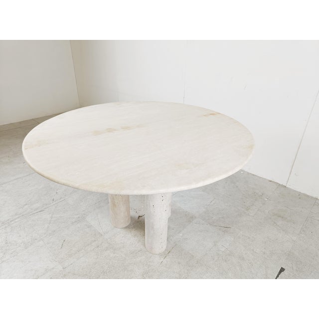 Italian Round Travertine Dining Table, 1970s For Sale - Image 4 of 10