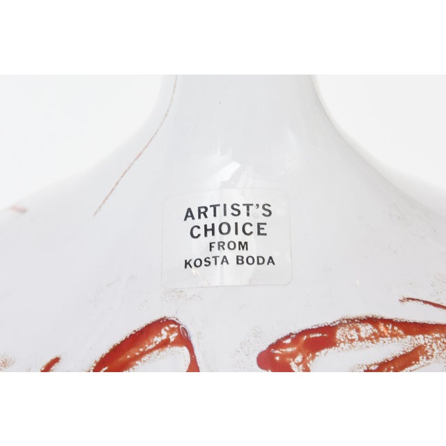 Vintage Signed Kosta Boda Red Butterflies White Cased Glass Vase, Vessel For Sale - Image 9 of 11