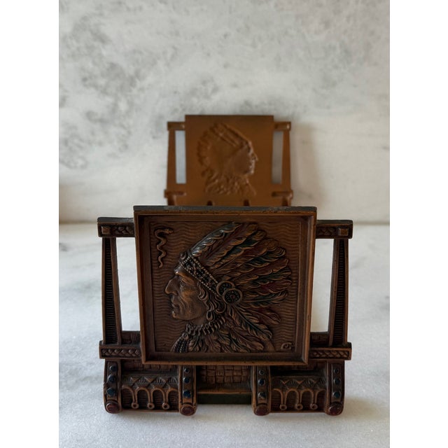 Antique Bronze h.l. Judd Co Native American Chief Adjustable Book Rack For Sale - Image 4 of 16