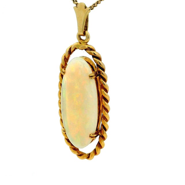 Antique White Vintage Italian 18k Gold Oval White Opal Rope Frame Pendant For Sale - Image 8 of 12