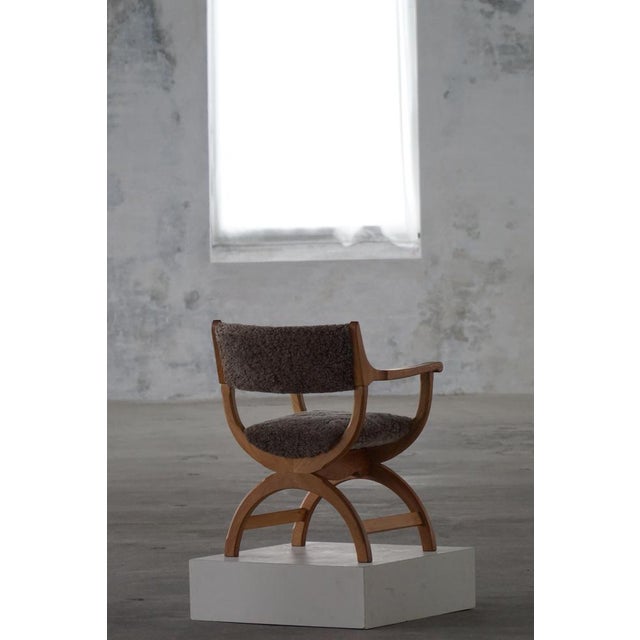 Mid-Century Modern Kurul Armchair in Oak and Lambswool by Henning Kjærnulf, 1960s For Sale - Image 9 of 15