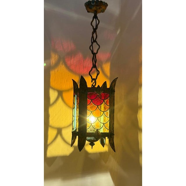 Italian Giant Hanging Lantern with Glass,1960s For Sale - Image 4 of 18