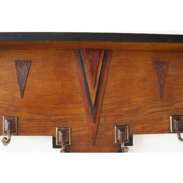 Wood Vintage Dutch Art Deco Amsterdam School Coat Rack in Oak, 1920 For Sale - Image 7 of 8
