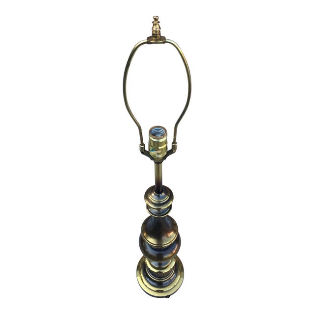 Mid-Century Modern Solid Brass Bulbous Table Lamp With Shade From Westwood For Sale - Image 3 of 14
