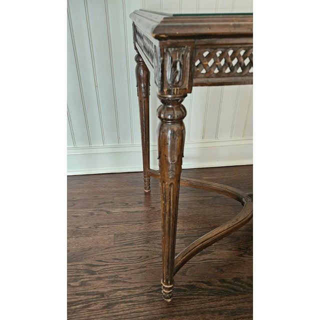 Glass Topped Cane and Carved Wood Side Table For Sale - Image 11 of 12