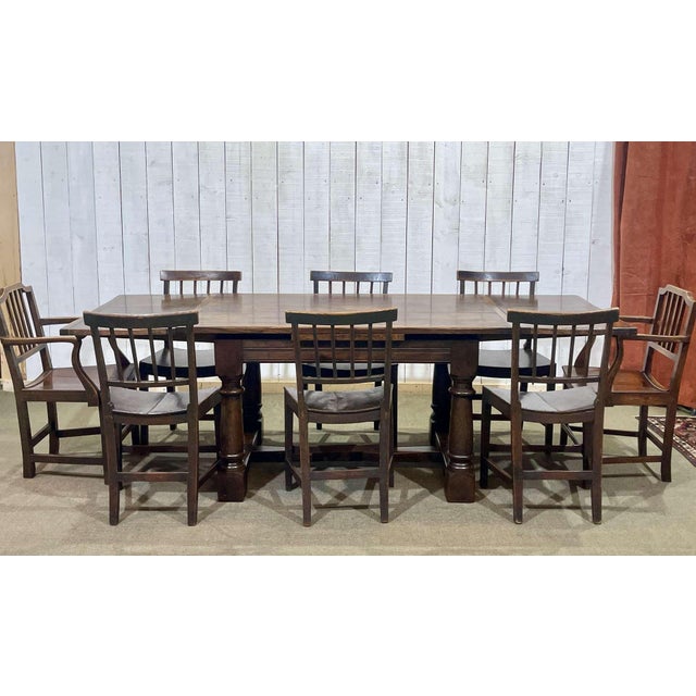 Rustic Antique Table in Elm and Oak with Extensions and Chairs, Set of 9 For Sale - Image 3 of 18
