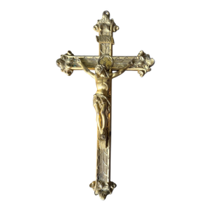 Antique Gilt Cast Metal Figural Sculpture Inri Crucifix of Jesus