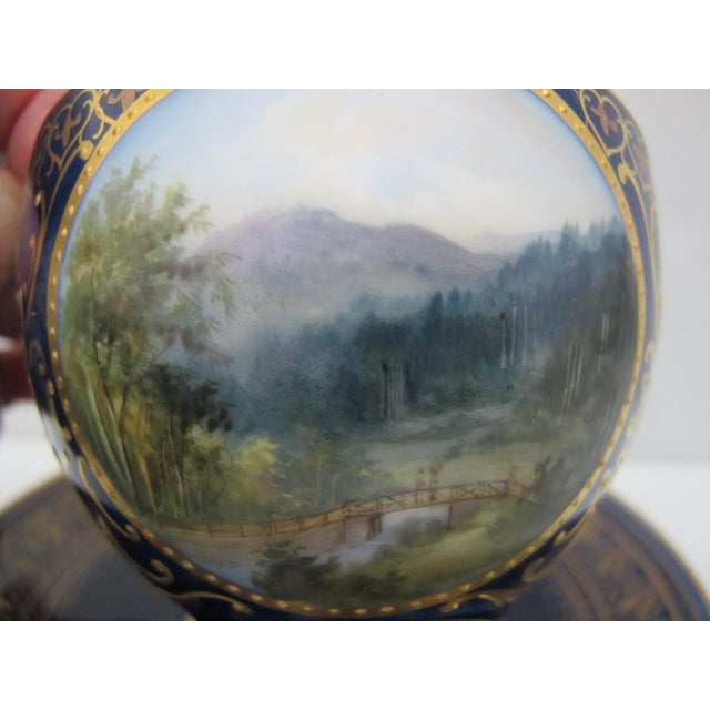 Carl Knoll Karlsbad Hermann Voigt Landscape Painting Blue Porcelain Cup & Saucer For Sale - Image 9 of 9