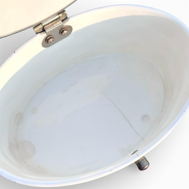 Vintage Blue and White Porcelain and Enamel Biscuit Barrel For Sale - Image 9 of 11