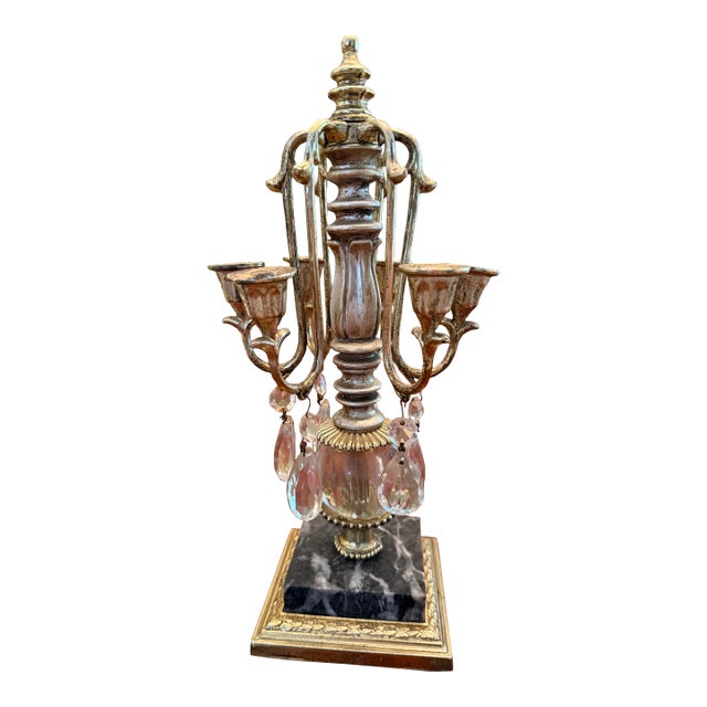 Vintage Dilly Brass Candelabra With Carrara Marble Base For Sale