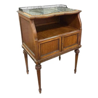 Antique French Nightstand With Marble Top & Brass Gallery For Sale
