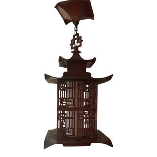 Chinese Red Cast Iron Chinoiserie Pagoda Chandelier For Sale