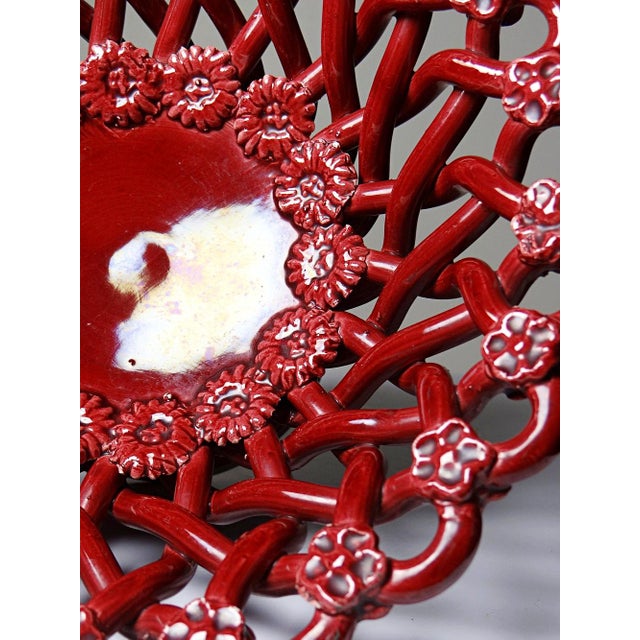 Red Small Vintage Red Braided Openwork Ceramic Bowl from Pichon Uzès, 1980s For Sale - Image 8 of 10