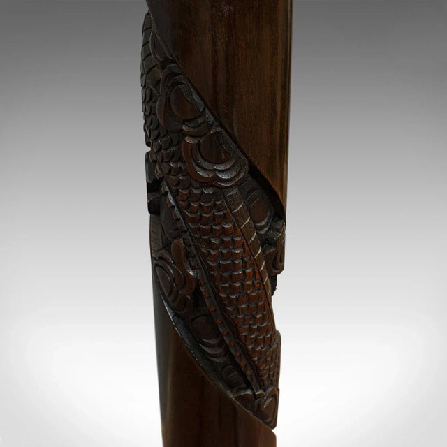 Vintage Mid 20th Century Art Deco Oriental Mahogany Carved Lamp For Sale - Image 10 of 13