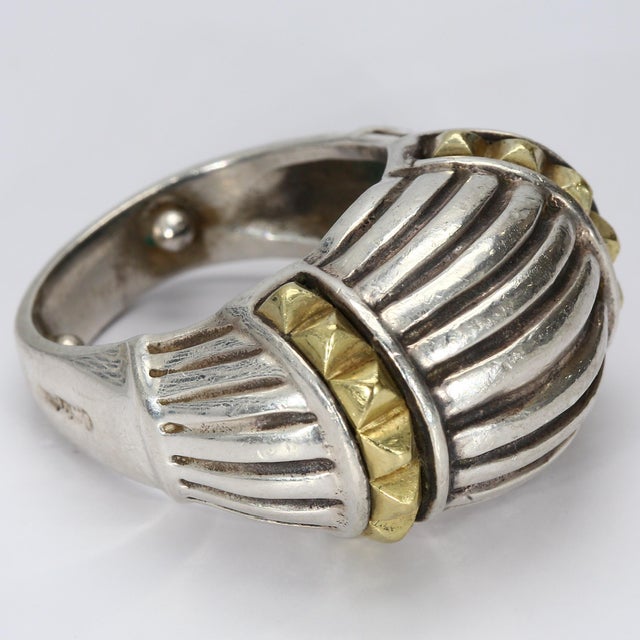 Contemporary Mid 20th Century Lagos Caviar Sterling Silver & 18k Gold Dome Ring - Size 7.75 For Sale - Image 3 of 10