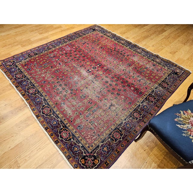 Indian 19th Century Indian Agra Rug, Wool Pile, Allover Floral Design, Square, 7' x 7' For Sale - Image 3 of 13