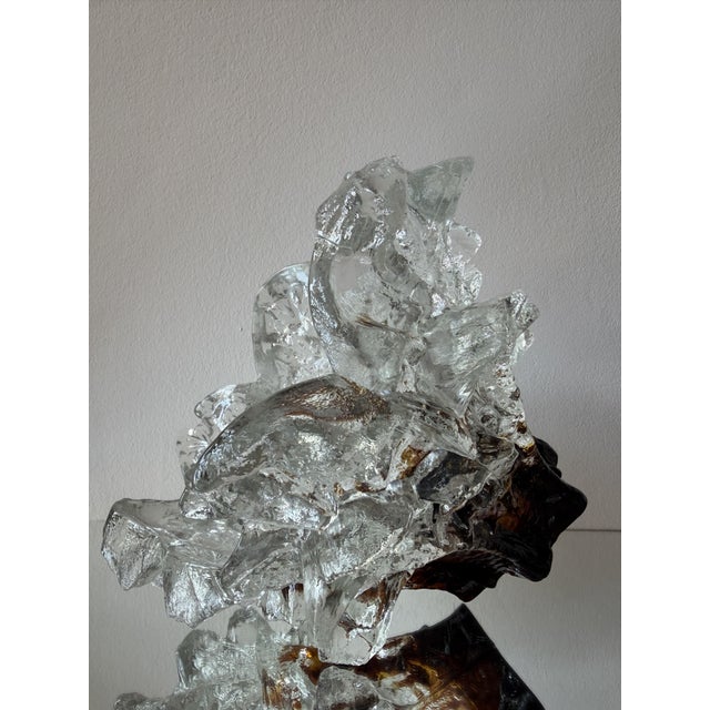 Brutalist Amber and Clear Ice Glass Vase with Torn Crown Rim by Pertti Santalahti for Humppila, Finland, 1970s For Sale - Image 3 of 15