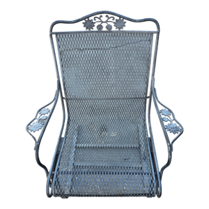 Vintage Russell Woodard Attributed Cantilever High Back Wrought Iron Briarwood Daisy Patio Chair