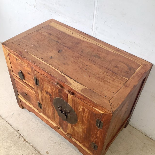 Antique Chinese Provincial Elmwood Cabinet With Iron Hardware For Sale - Image 4 of 12