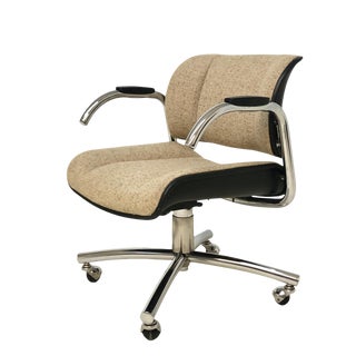 Mid Century Modern Chrome Upholstered Swiveling Desk Chair For Sale