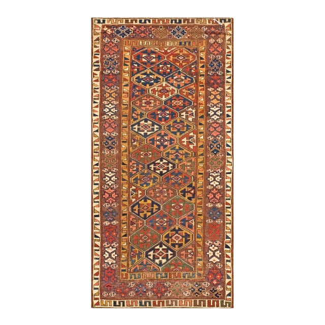 1900s Multicolor Geometric Tribal Antique Nw Persian Rug 4'0" X 8'0" Handknotted Wool Carpet For Sale