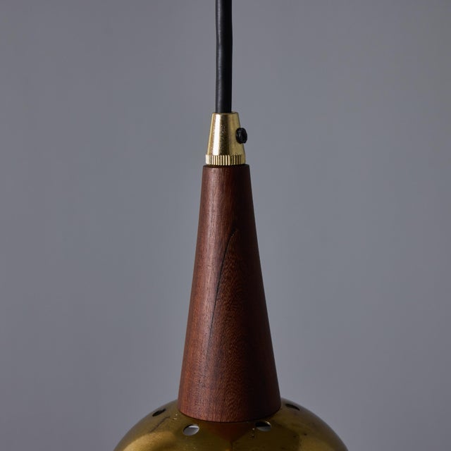 1950s Brass, Wood, and Opaline Glass Pendant Attributed to Stilnovo For Sale - Image 10 of 12