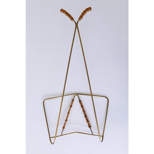 Mid-Century Wall-Mounted Brass & Bamboo Magazine Rack, Germany, 1960s For Sale - Image 14 of 18
