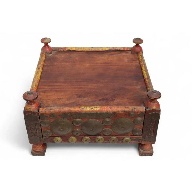 Wood Vintage Wood Side Table with Brass Details, 1930s For Sale - Image 7 of 11