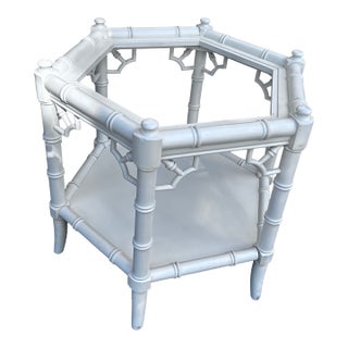 Vintage Allegro White Hexagonal Faux Bamboo Side Table For Sale