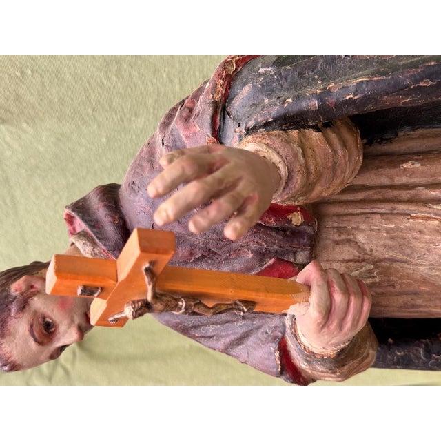 Saint Aloysius Gonzaga – Polychrome Baroque Sculpture, 17th Century Magnificent polychrome carved wooden sculpture...