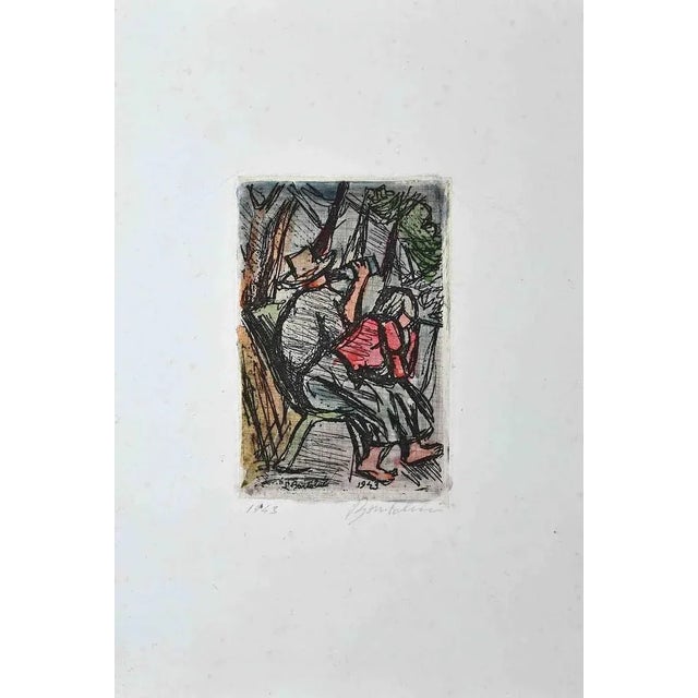 Women is an original Etching Hand Watercoloured realized by Luigi Bartolini in mid-20th Century. Good condition included a...