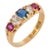 19th Century Victorian English Sapphire Ruby Diamond 18k Yellow Gold Five Stone Ring, Size 5.75 For Sale