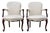 Pair of Vintage French Provincial Upholstered Armchairs With Cabriole Legs and Carved Details For Sale