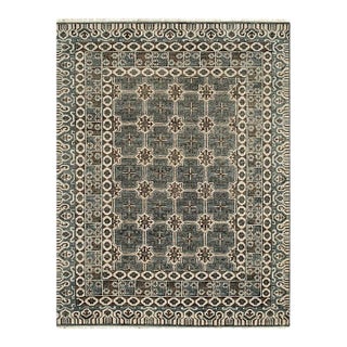 8x10 Gray Hand-Knotted Wool Trellis Starburst Geometric Modern Carpet Rug For Sale