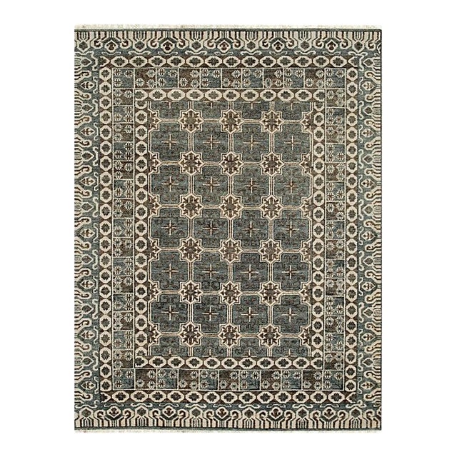 8x10 Gray Hand-Knotted Wool Trellis Starburst Geometric Modern Carpet Rug For Sale
