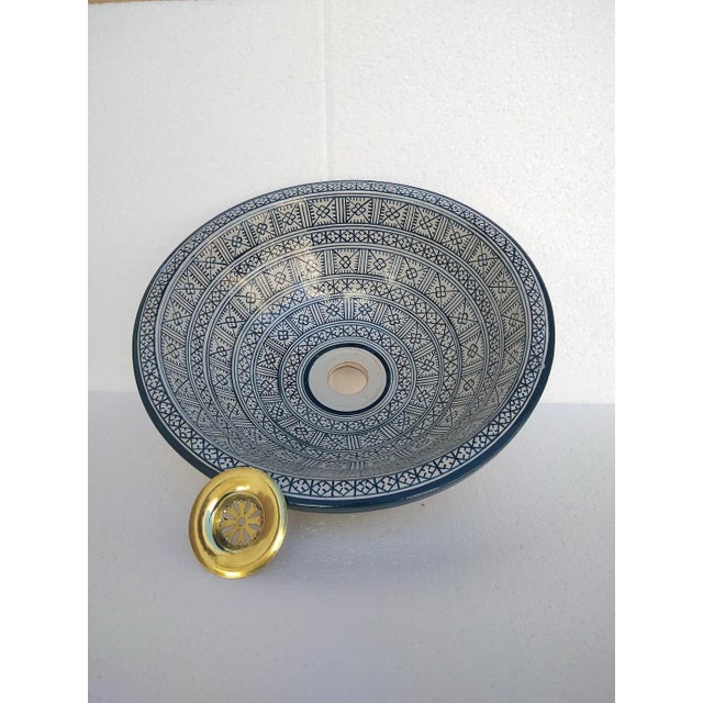 Contemporary Ceramic Hand-Paint Bowl Sink Basin For Sale - Image 4 of 8