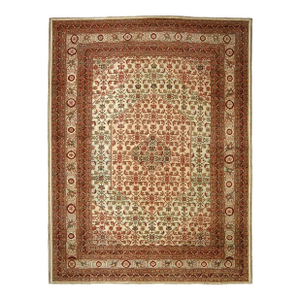 Early 20th Century Pistachio Field Persian Tabriz Mahi Fish Carpet