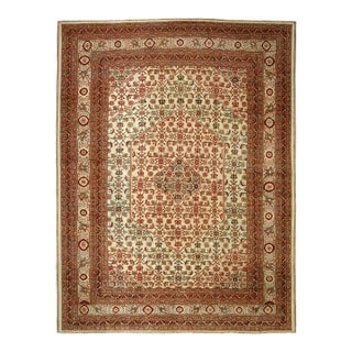 Early 20th Century Pistachio Field Persian Tabriz Mahi Fish Carpet - 9'4" x 12'7" For Sale