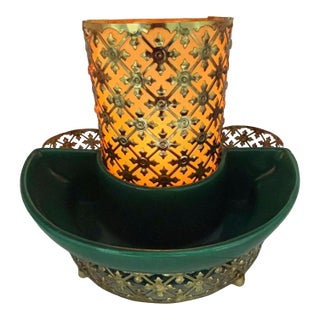 1950s Mid-Century Modern Regancy Brass & Ceramic Tv Lamp & Planter by Sierra Columbia For Sale