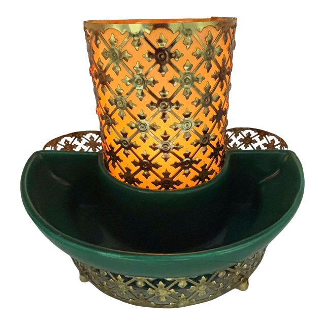 1950s Mid-Century Modern Regancy Brass & Ceramic Tv Lamp & Planter by Sierra Columbia For Sale