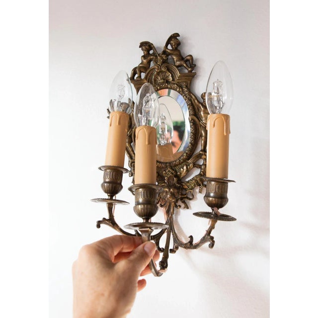 Antique French Wall Lights with Mirror, 1800s, Set of 2, in Restored conditions. Designed before 1890 Up to 250V...