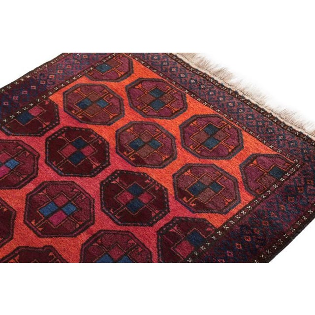Tribal Hand-Knotted Antique Baluch Rug in Red Blue Tribal Geometric Pattern For Sale - Image 3 of 5
