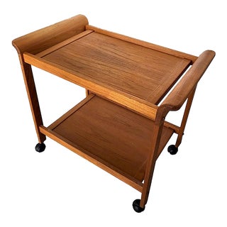 1980s Teak Wood Bar Cart For Sale