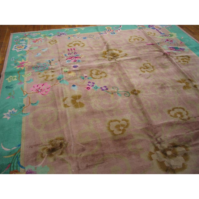 Wool Pile Hand Knotted Room Size Soft Mauve Color Antique Chinese Art Deco Area Rug For Sale - Image 4 of 5