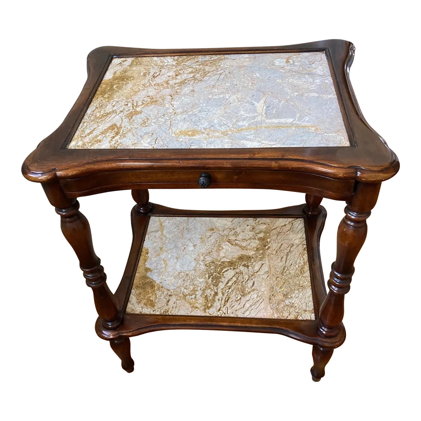 Theodore Alexander French Style Side Table With Marble Shelves Chairish
