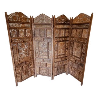 Antique Indian Hand-Carved Wooden Room Divider, 1950s For Sale